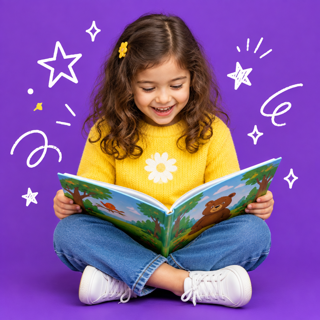 Resimli kitap okuyan çocuk